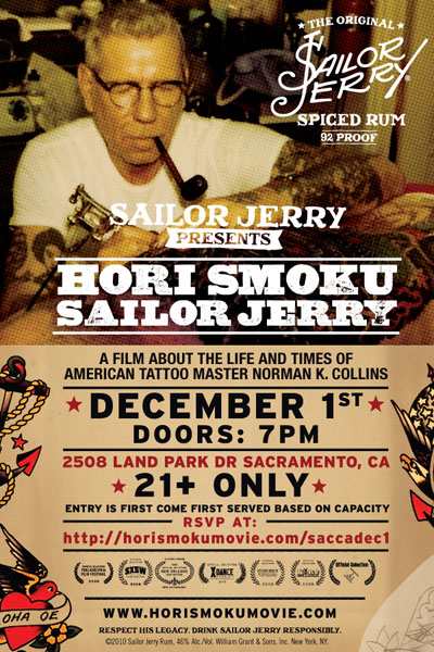 Sailor Jerry presents Hori Smoku Sailor Jerry. December 1st = Doors: 7pm. 2508 Land Park Dr., Sacramento, CA. 21+ only. Entry is first come first served bsaed on capacity.